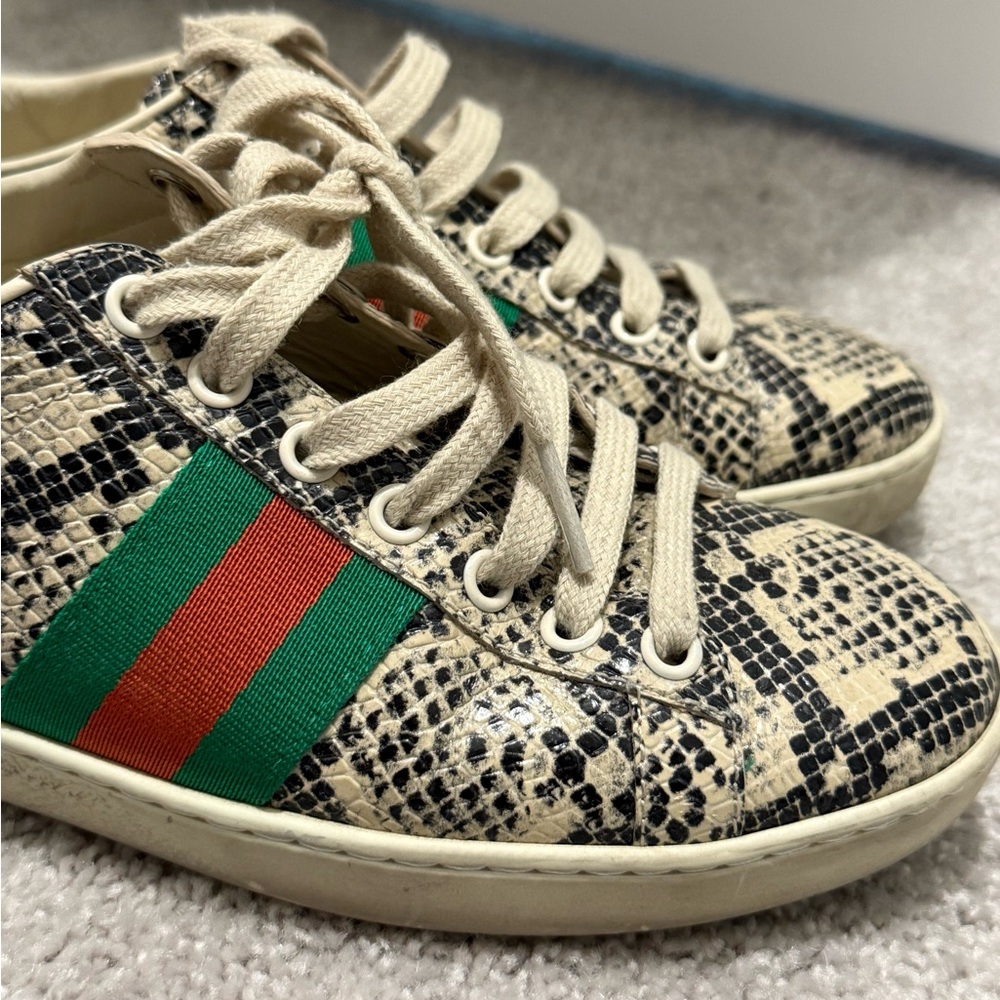 Gucci Ace Snake Print Sneakers with Web Stripe